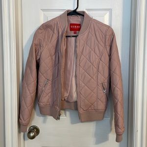 Pink GUESS leather bomber jacket